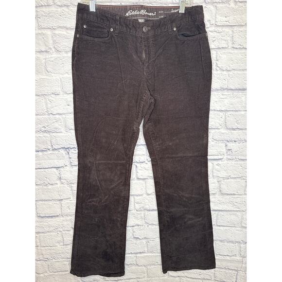 Eddie Bauer Women’s Slightly Curvy Bootcut Brown Corduroy Pants Sz 10 32" Inseam - Picture 1 of 6